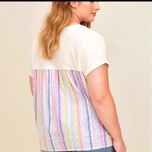 NEW! 0X TORRID COTTON MODAL SLUB& CLIP DOT STRIPE DUO FABRIC DOLMAN TEE 0X NWT…